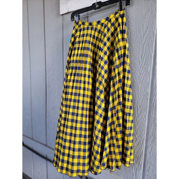 ASOS DESIGN pleated Chiffon Checkered Yellow & Blue Maxi skirt size 4 Coquette - Picture 5 of 9